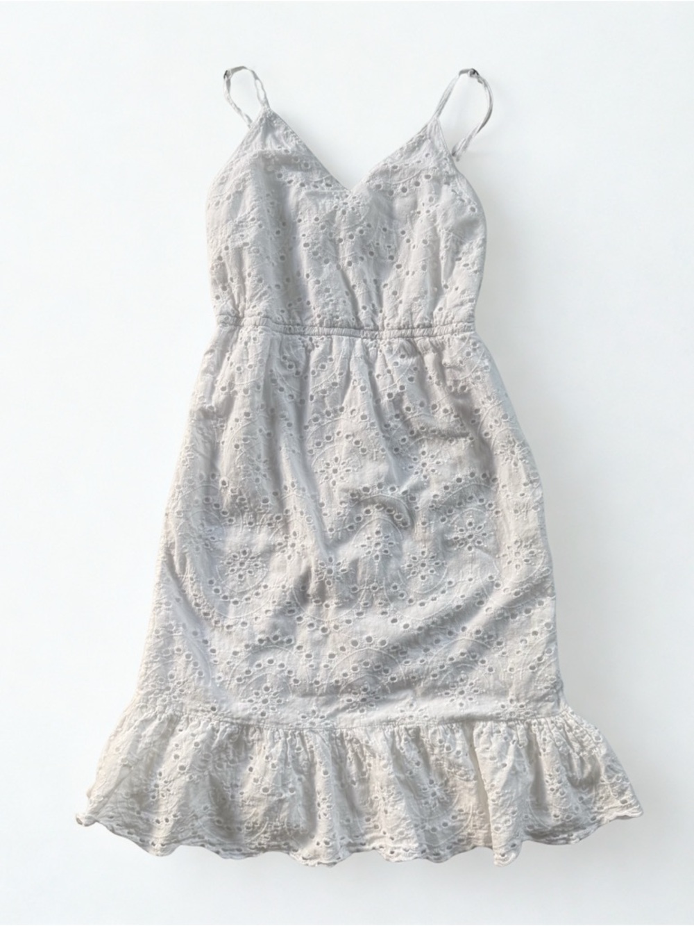 Japna White Eyelet Ruffle Hem Dress XS